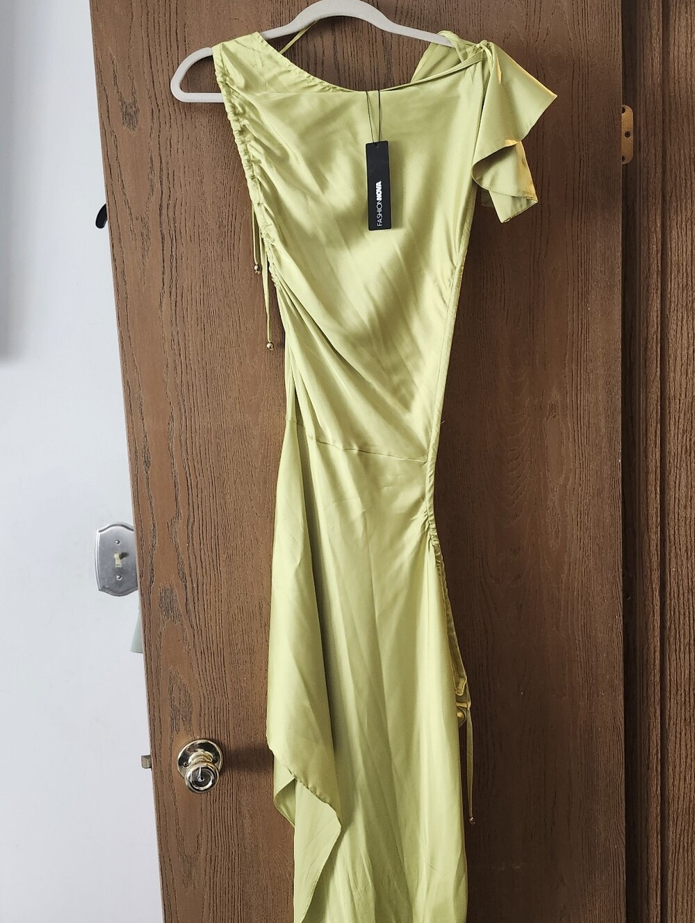 Fashion Nova Chartreuse One-Shoulder Asymmetrical Dress